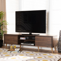Baxton Studio LV10TV1013WI-Columbia/Gold-TV Landen Mid-Century Modern Walnut Brown and Gold Finished Wood TV Stand
